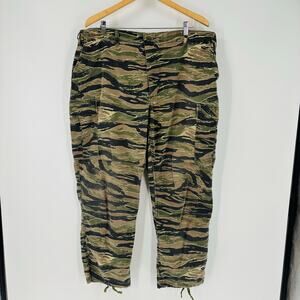 Vintage Military Pants Tiger Camo Size 34x30 Green Cotton 80's Adjust Waist 40